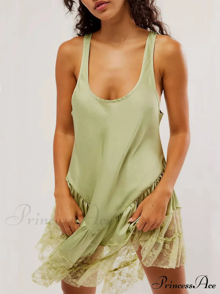 Sleeveless Lace Stylish Panel Mini Dress image 5