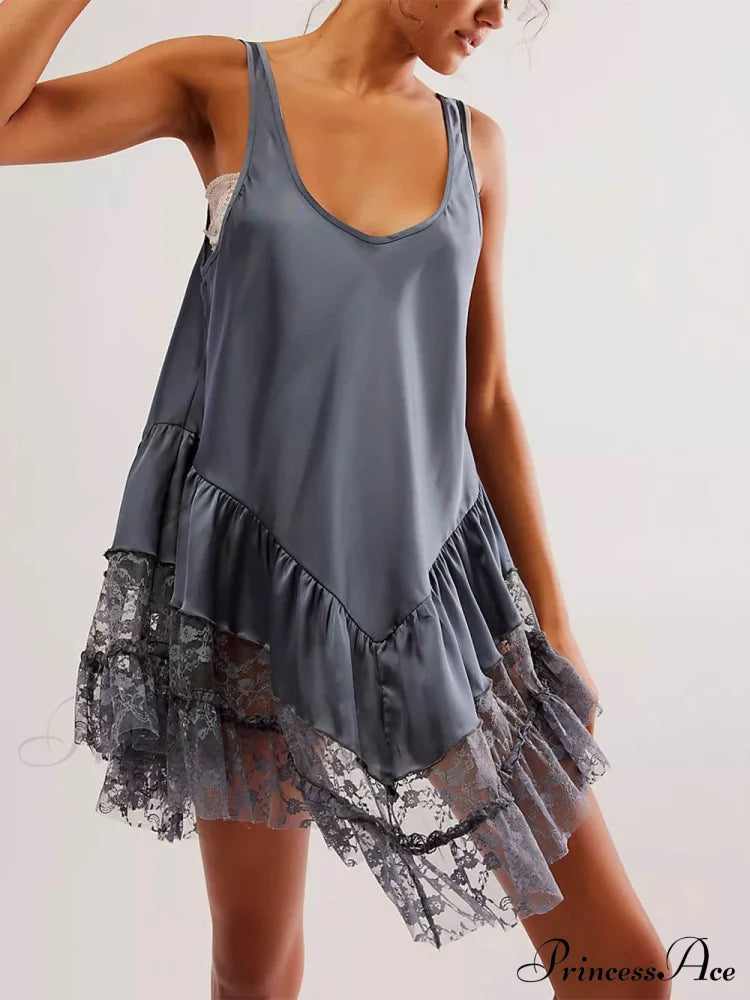 Sleeveless Lace Stylish Panel Mini Dress image 8