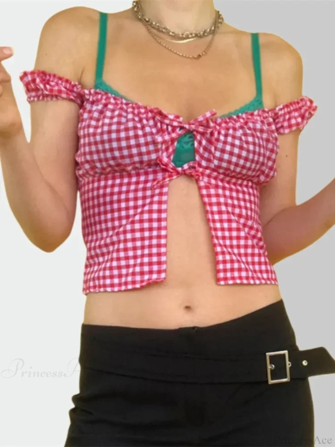 Sleeveless Plaid Square Neck Tie-up Blouse image 2