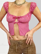Sleeveless Plaid Square Neck Tie-up Blouse image 4