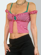 Sleeveless Plaid Square Neck Tie-up Blouse image 3