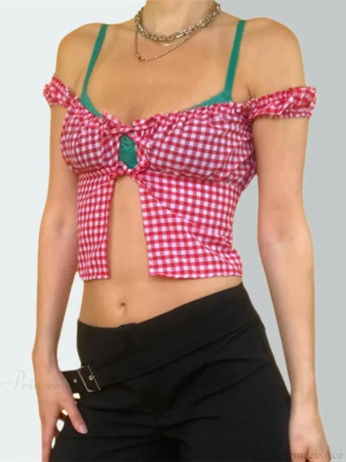 Sleeveless Plaid Square Neck Tie-up Blouse image 3