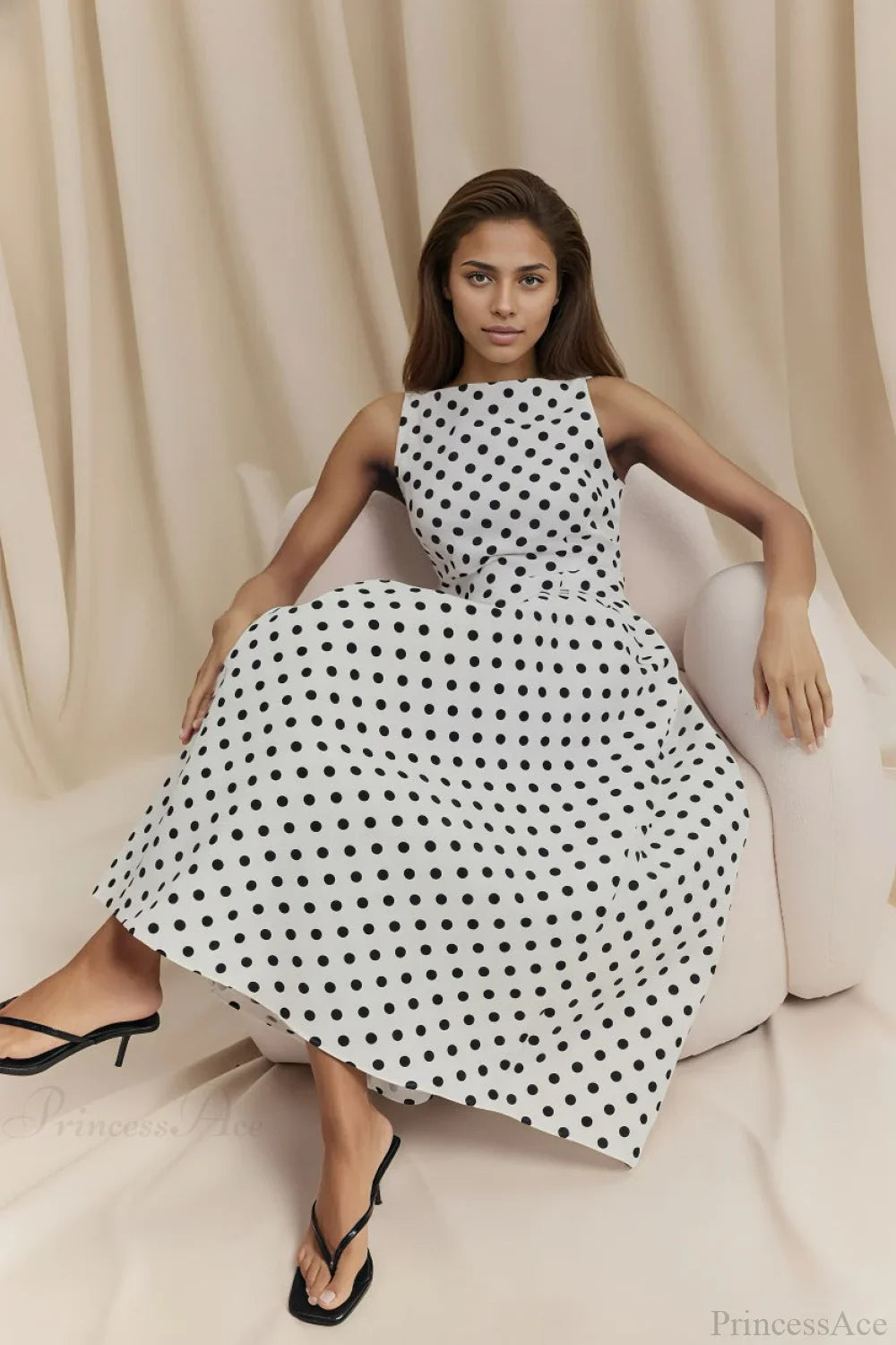 Sleeveless Polka Dot Casual Maxi Dress image 3