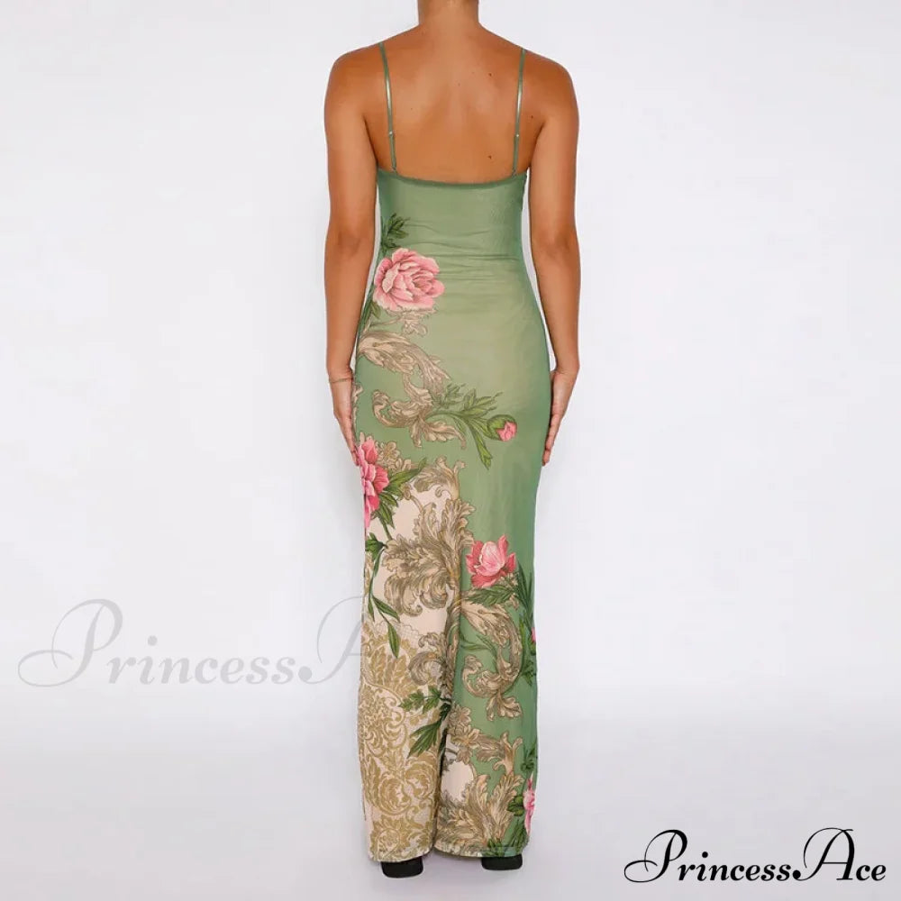 Sleeveless Print Fashion Vneck SlimLong Summer Beach Party Club Robe Floral Dress image 2