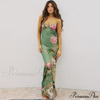 Sleeveless Print Fashion Vneck SlimLong Summer Beach Party Club Robe Floral Dress image 1