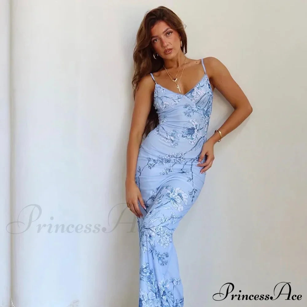 Sleeveless Print Fashion Vneck SlimLong Summer Beach Party Club Robe Floral Dress image 7