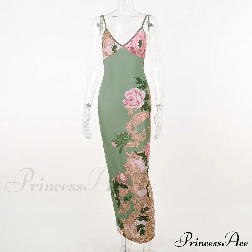Sleeveless Print Fashion Vneck SlimLong Summer Beach Party Club Robe Floral Dress image 8