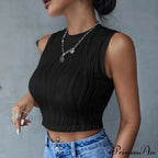 Sleeveless Rib Knit Women Summer Y2K High Street Style Koreanfashion Mock Neck Slim Fit Crop Streetwear Tank top image 6