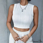 Sleeveless Rib Knit Women Summer Y2K High Street Style Koreanfashion Mock Neck Slim Fit Crop Streetwear Tank top image 7