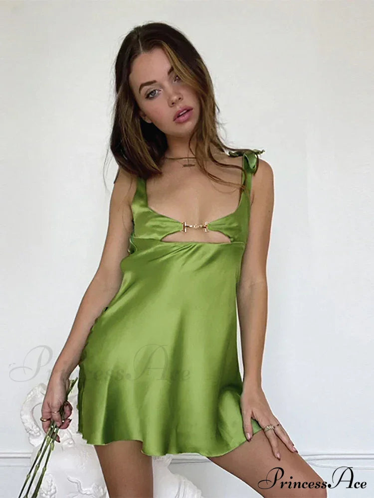 Sleeveless Satin Hollow Out Mini Dress image 3