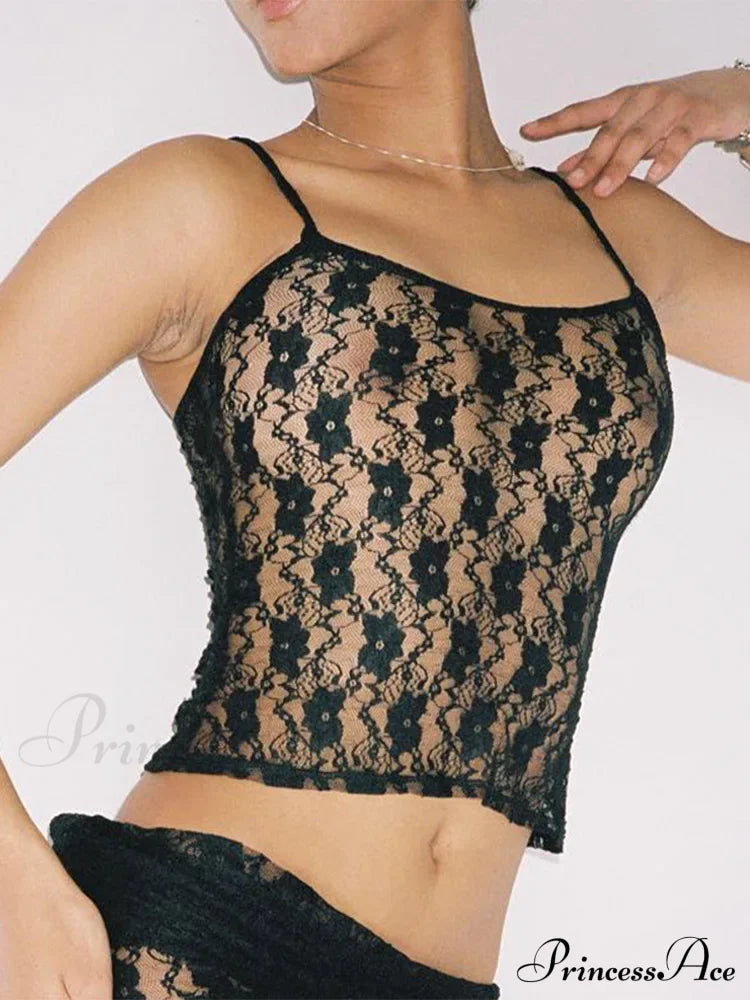 Sleeveless Sexy Lace Hollow Out Party Cami Crop Top image 4