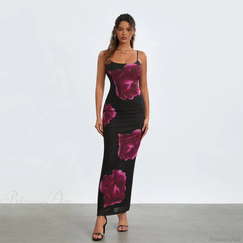 Sleeveless Spaghetti Strap Floral Split Back Hem Dress image 1