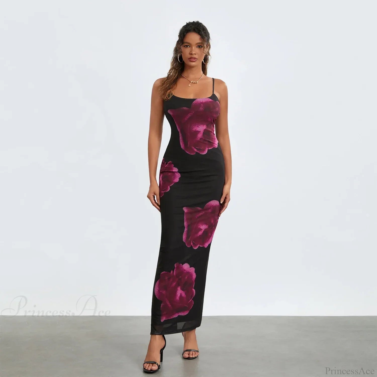 Sleeveless Spaghetti Strap Floral Split Back Hem Dress image 1