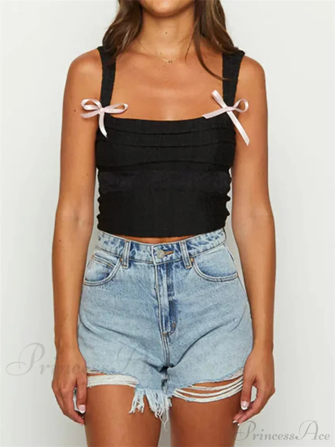 Sleeveless Square Neck Bow Tie-up Crop Top image 2