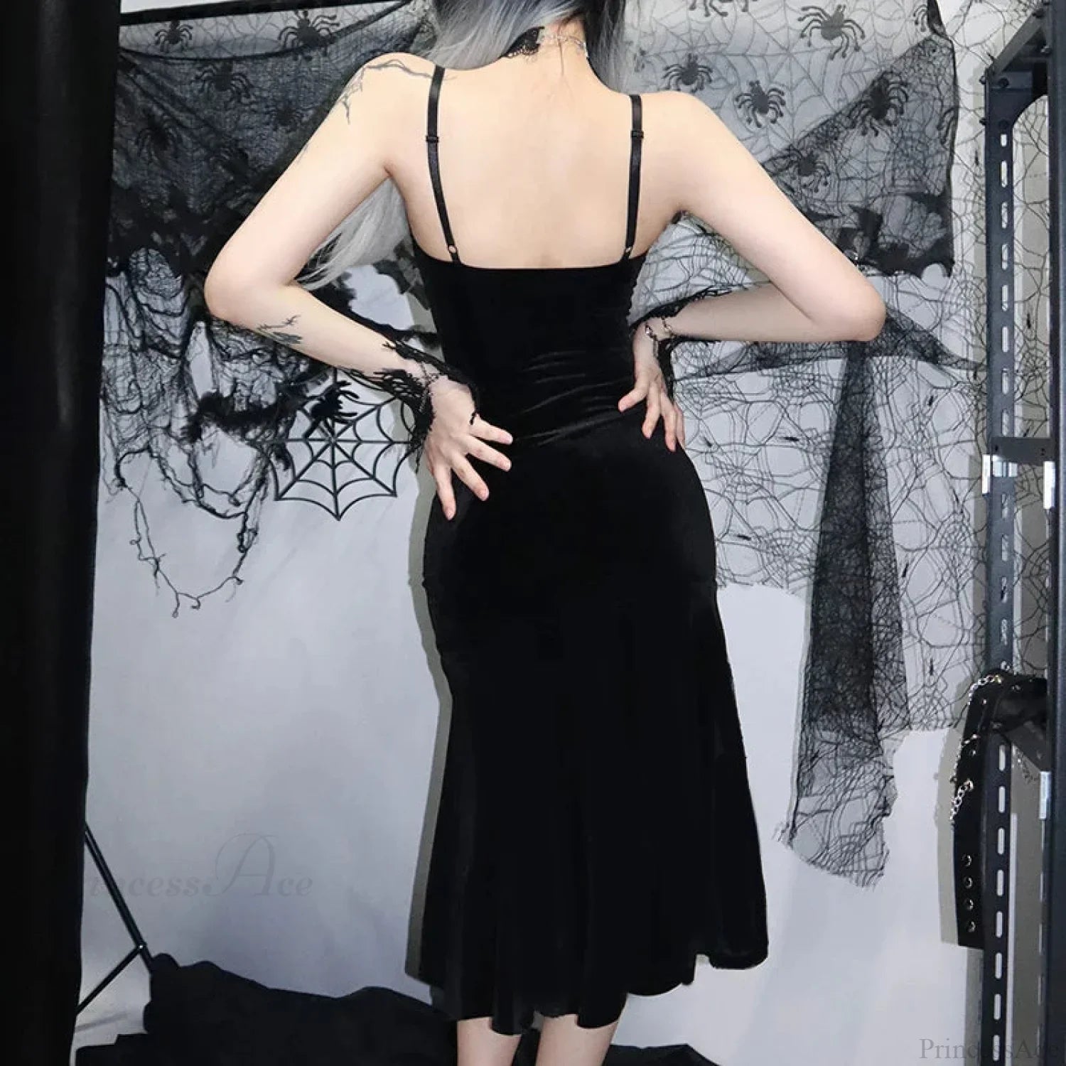 Sleeveless Velour Lace Patchwork Midi Dress image 2
