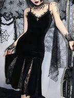 Sleeveless Velour Lace Patchwork Midi Dress image 3