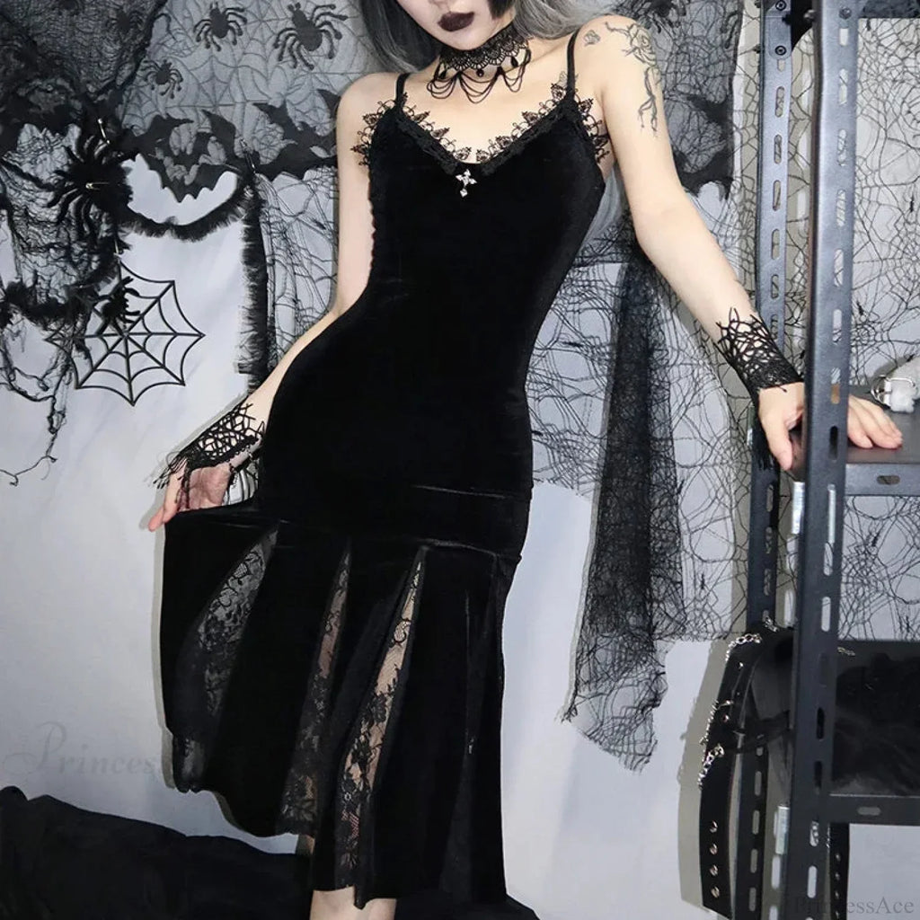 Sleeveless Velour Lace Patchwork Midi Dress image 3