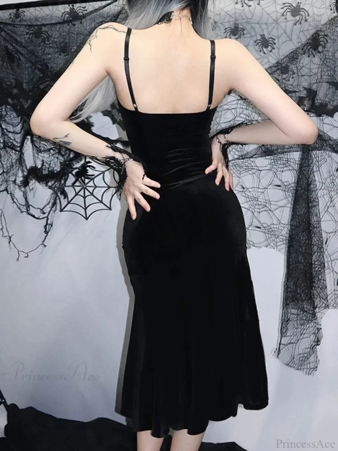 Sleeveless Velour Lace Patchwork Midi Dress image 6