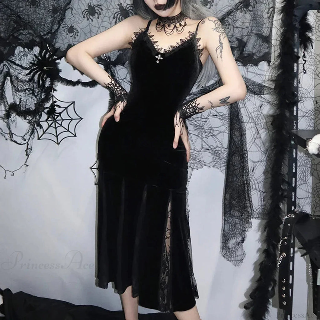 Sleeveless Velour Lace Patchwork Midi Dress image 1