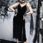 Sleeveless Velour Lace Patchwork Midi Dress image 1