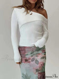 Slim Arm Fit Sloped Long Solid Shoulder Lapel Knitted Color Sweater image 1