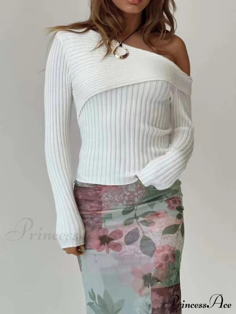 Slim Arm Fit Sloped Long Solid Shoulder Lapel Knitted Color Sweater image 1