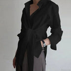 Slim Button Ruched Lace-Up Blouse image 2