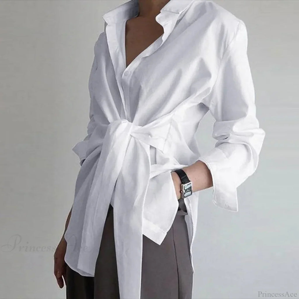 Slim Button Ruched Lace-Up Blouse image 1