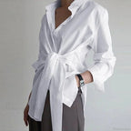 Slim Button Ruched Lace-Up Blouse image 1