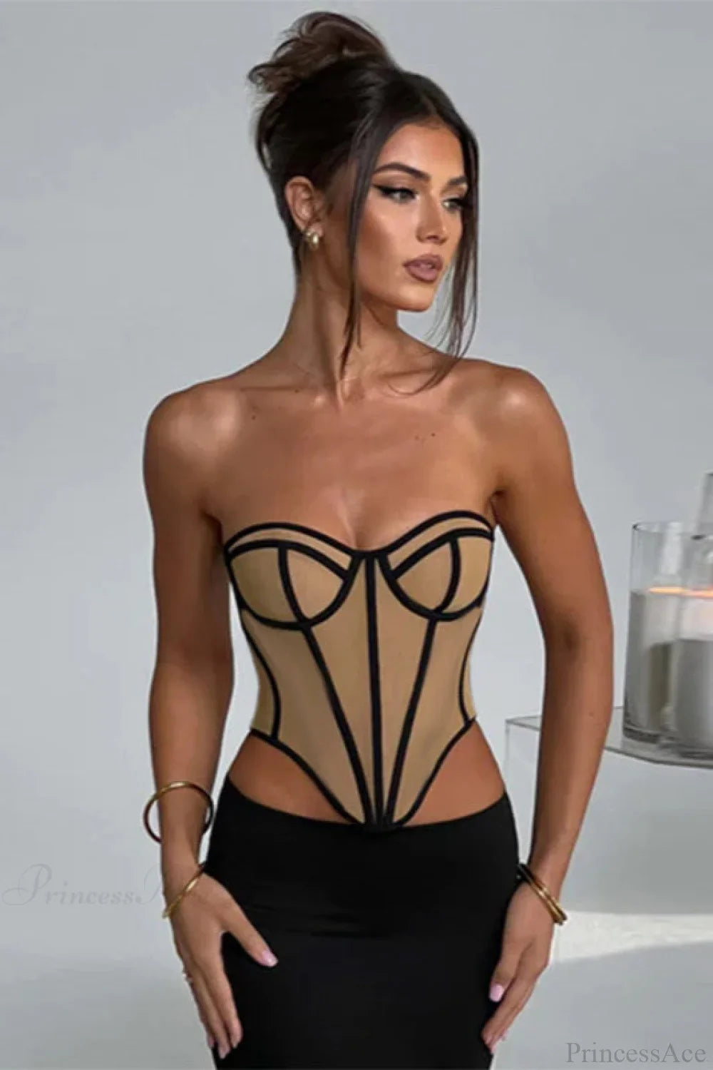 Slim Color Block Open Back Sexy Bustier Corset image 3
