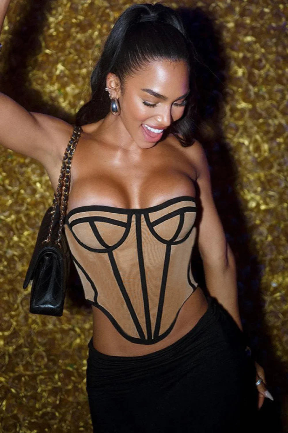 Slim Color Block Open Back Sexy Bustier Corset image 1