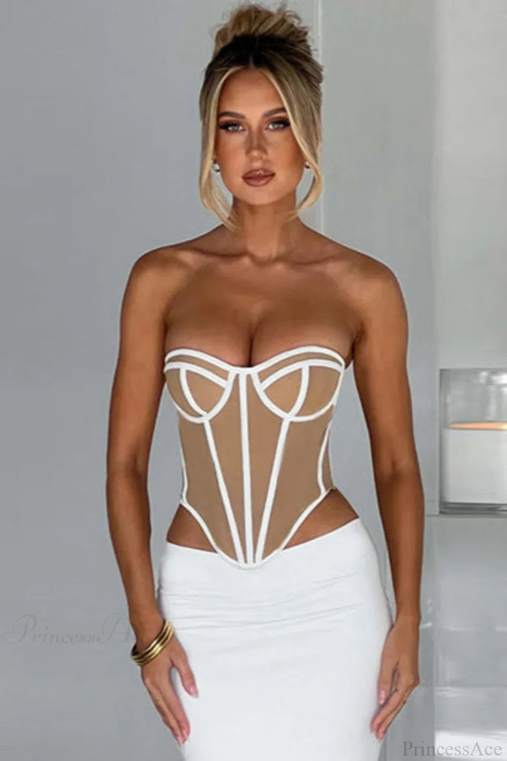 Slim Color Block Open Back Sexy Bustier Corset image 4