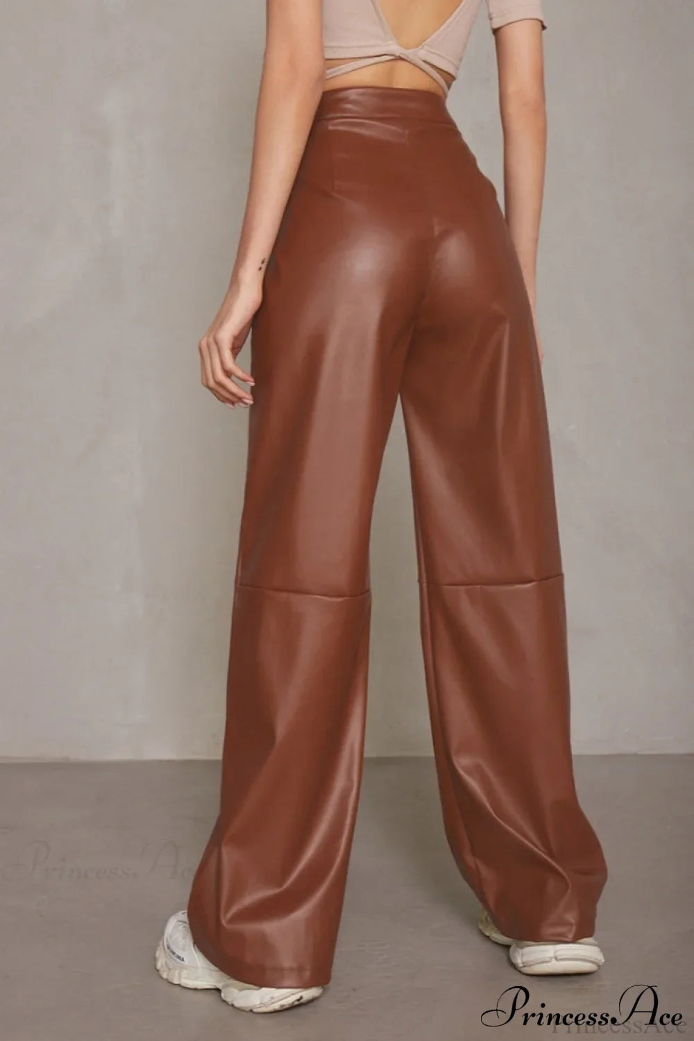 Slim Faux Leather High Waist Wide Leg Pants image 5