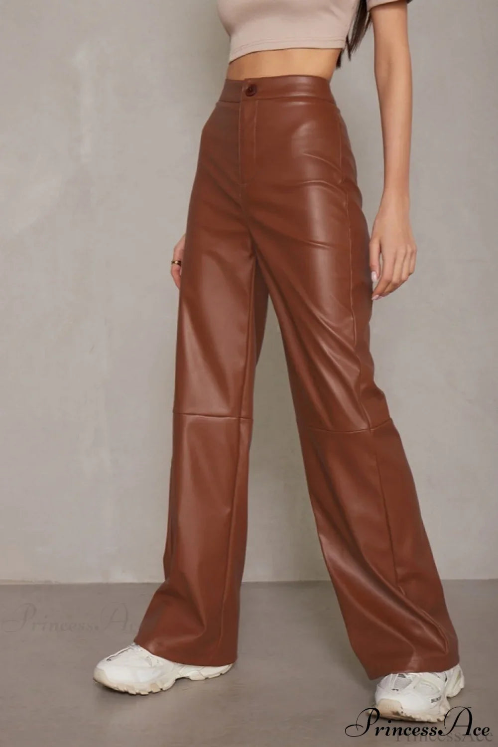 Slim Faux Leather High Waist Wide Leg Pants image 4