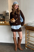 Slim Fit Bell Sleeve Knit Crew Neck Cardigan image 1