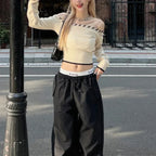 Slim Fit Korean Off-Shoulder Knitted Boat Neck Knit Top image 6
