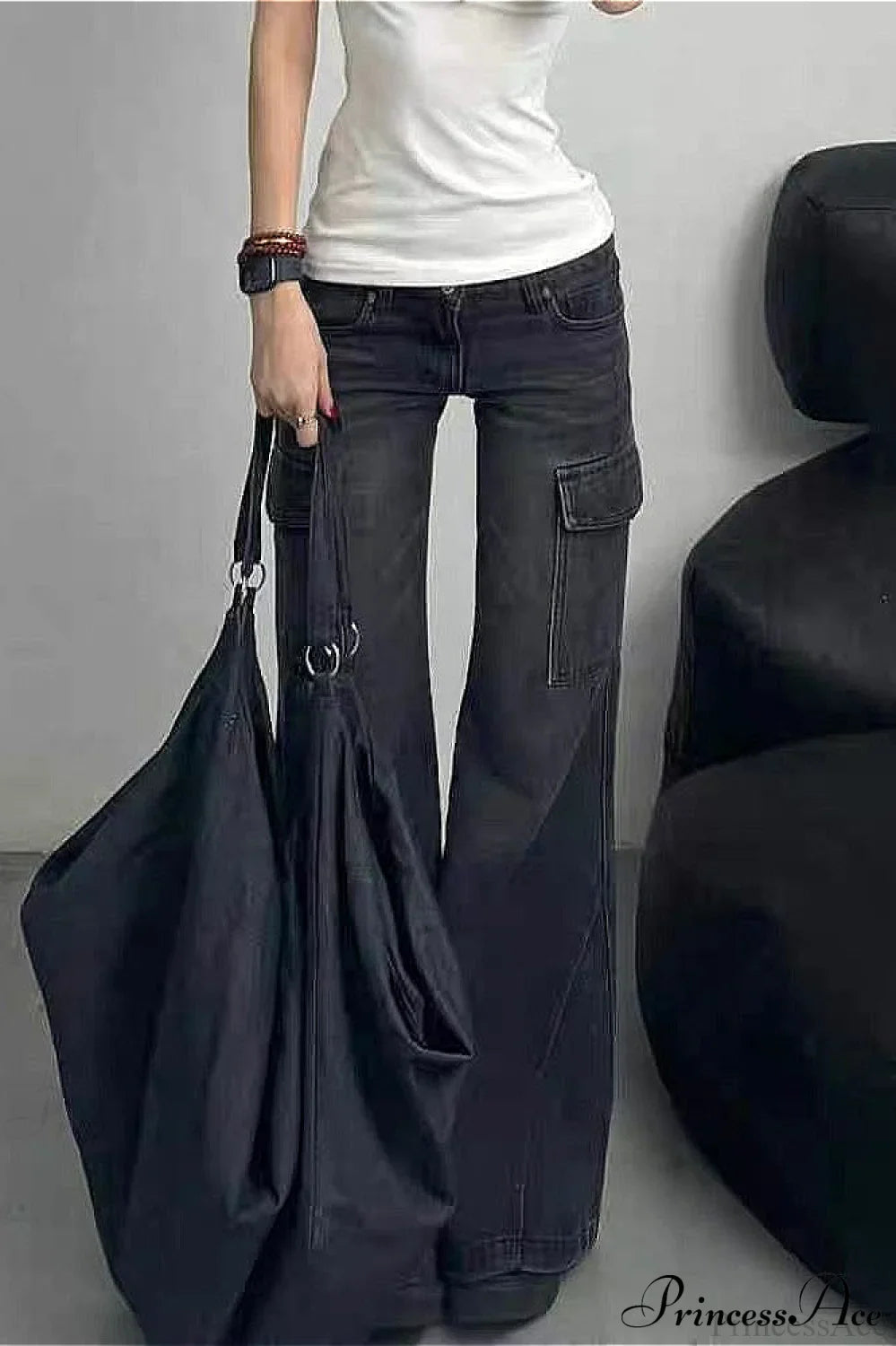 Slim Fit Low Waist Denim Cargo Pants image 2