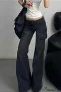 Slim Fit Low Waist Denim Cargo Pants image 1