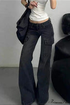 Slim Fit Low Waist Denim Cargo Pants image 1