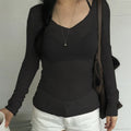 Slim-fitting Crop Top Micro-transparent V-neck Smock T-shirt Women image 6