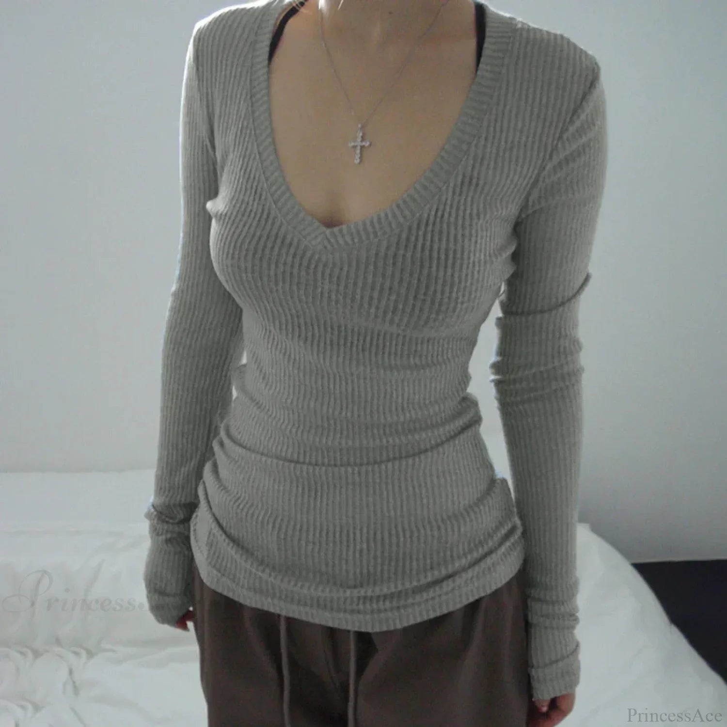 Slim-fitting Crop Top Micro-transparent V-neck Smock T-shirt Women image 4