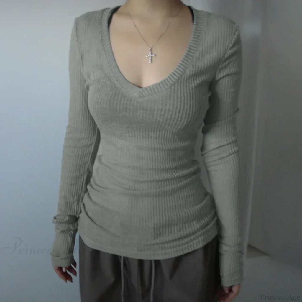 Slim-fitting Crop Top Micro-transparent V-neck Smock T-shirt Women image 3