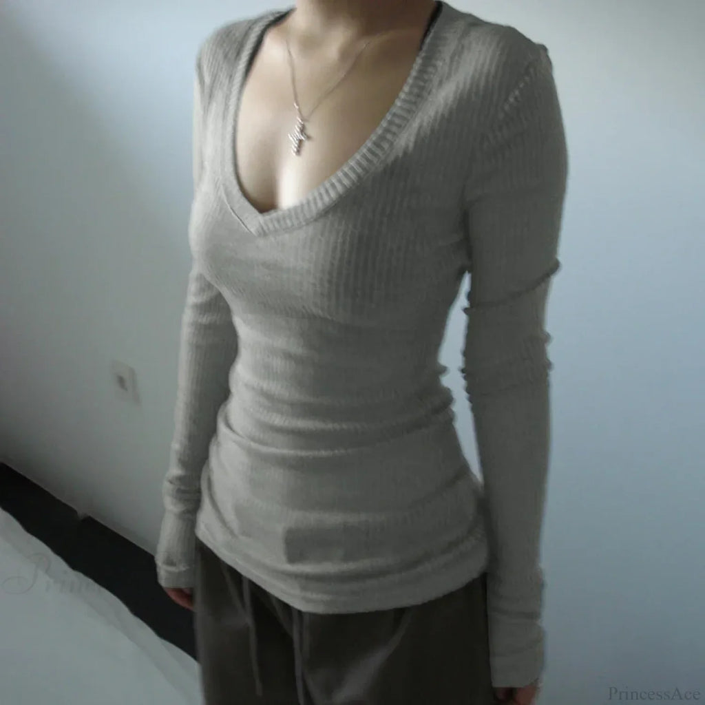 Slim-fitting Crop Top Micro-transparent V-neck Smock T-shirt Women image 2
