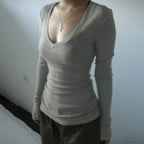 Slim-fitting Crop Top Micro-transparent V-neck Smock T-shirt Women image 2