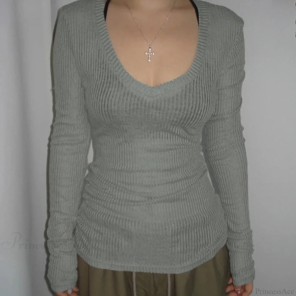 Slim-fitting Crop Top Micro-transparent V-neck Smock T-shirt Women image 5