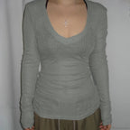 Slim-fitting Crop Top Micro-transparent V-neck Smock T-shirt Women image 5