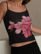 Slim Flower Print Spaghetti Strap Crop Top image 1