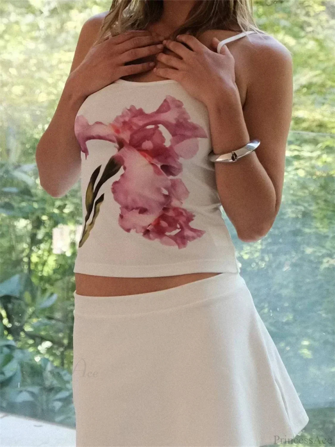 Slim Flower Print Spaghetti Strap Crop Top image 6