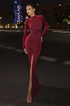 Slim High Neck Slit Bodycon Maxi Dress image 1