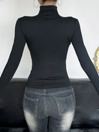 Slim Hollow Out Turtleneck Solid Long Sleeve Knit Top image 3